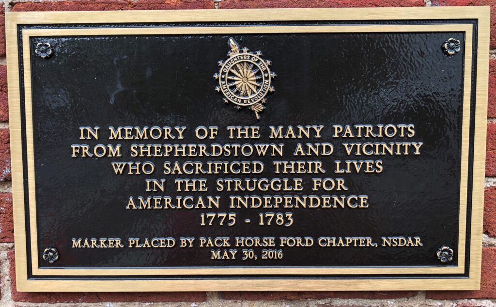 SHEPHERDSTOWN AND VICINITY PATRIOTS OF THE AMERICAN INDEPENDENCE MEMORIAL PLAQUE