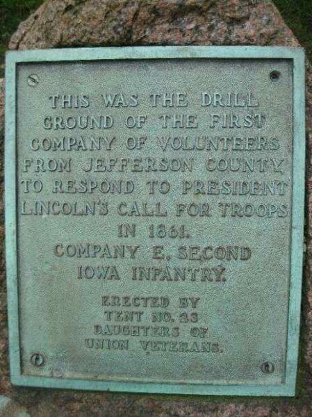 COMPANY E, SECOND IOWA INFANTRY DRILL GROUND MEMORIAL PLAQUE