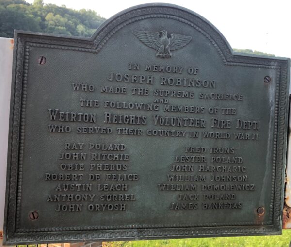 WEIRTON HEIGHTS VOLUNTEER FIRE DEPT. WORLD WAR II MEMORIAL PLAQUE