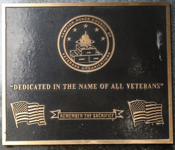 “DEDICATED IN THE NAME OF ALL VETERANS” MEMORIAL PLAQUE