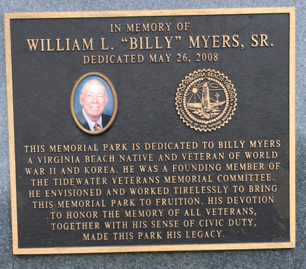 IN MEMORY OF WILLIAM BILLY MYERS, SR. MEMORIAL PLAQUE