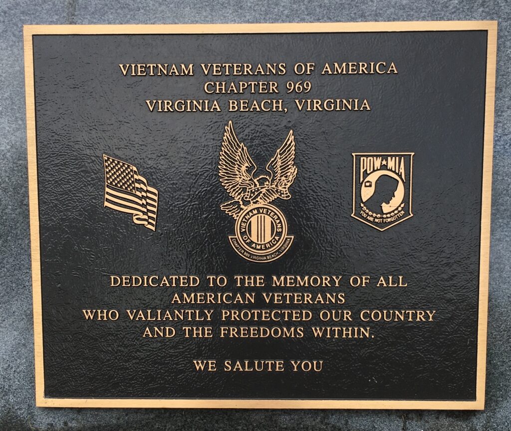 VIETNAM VETERANS OF AMERICA CHAPTER 969 MEMORIAL PLAQUE