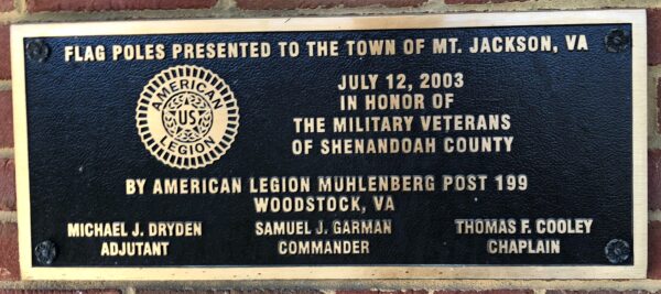 MILITARY VETERANS OF SHENANDOAH COUNTY MEMORIAL FLAG POLES PLAQUE