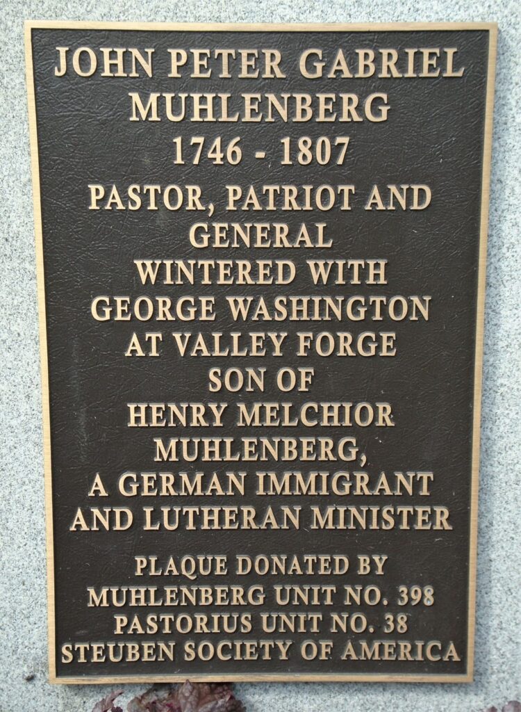 JOHN PETER GABRIEL MUHLENBERG VALLEY FORGE WAR MEMORIAL PLAQUE