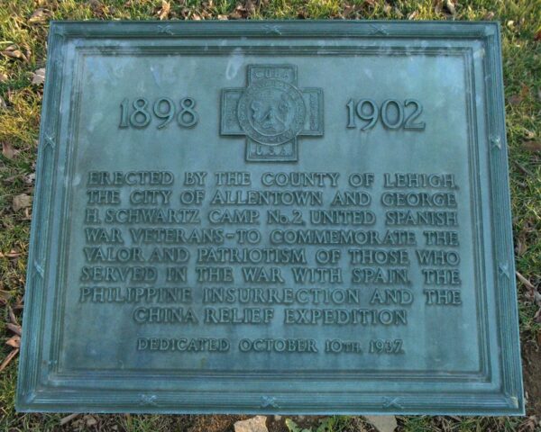 COUNTY OF LEHIGH SPANISH AMERICAN WAR MEMORIAL PLAQUE A
