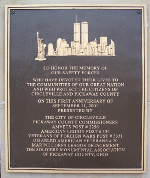 CITY OF CIRCLEVILLE SEPTEMBER 11, 2001 WAR MEMORIAL PLAQUE