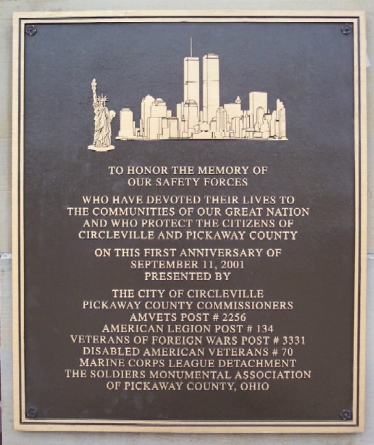 CITY OF CIRCLEVILLE SEPTEMBER 11, 2001 WAR MEMORIAL PLAQUE
