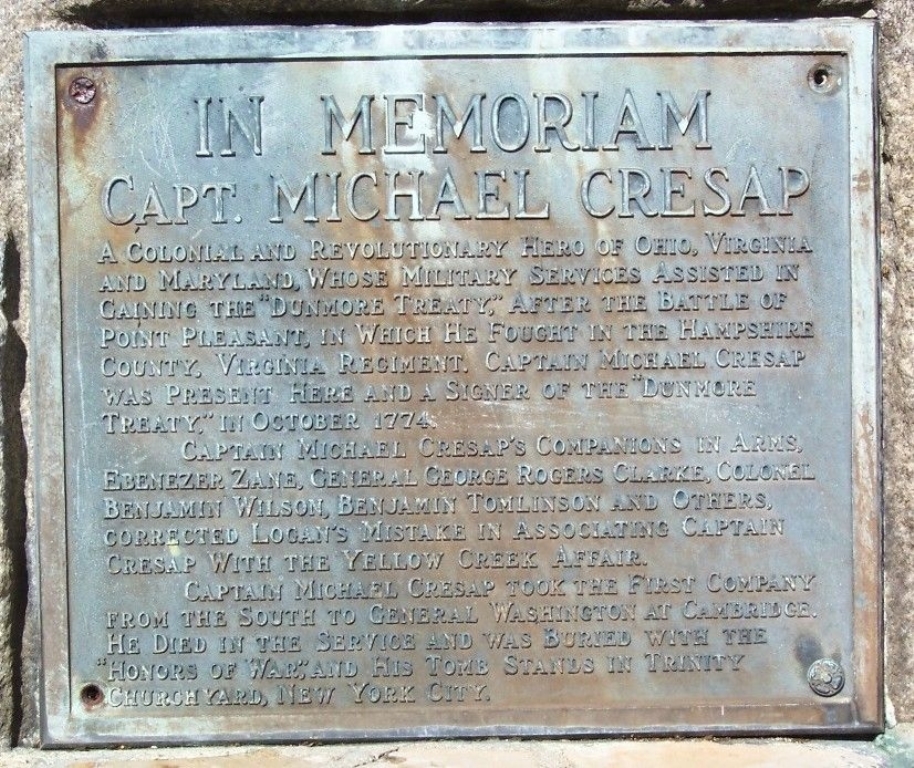 IN MEMORIAM CAPT. MICHEAL CRESAP WAR MEMORIAL PLAQUE