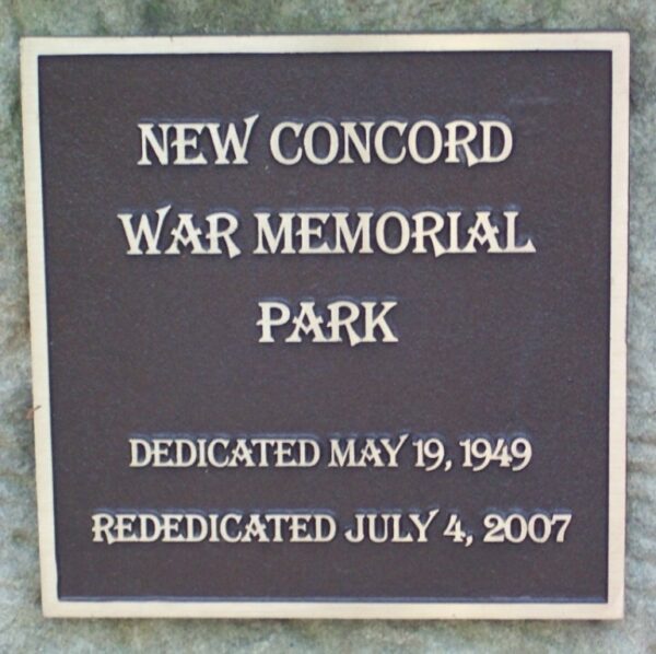 NEW CONCORD WAR MEMORIAL PARK PLAQUE