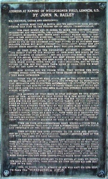 LT. JOHN ARLIN WINEFORDNER MEMORIAL CEMETERY STONE PLAQUE