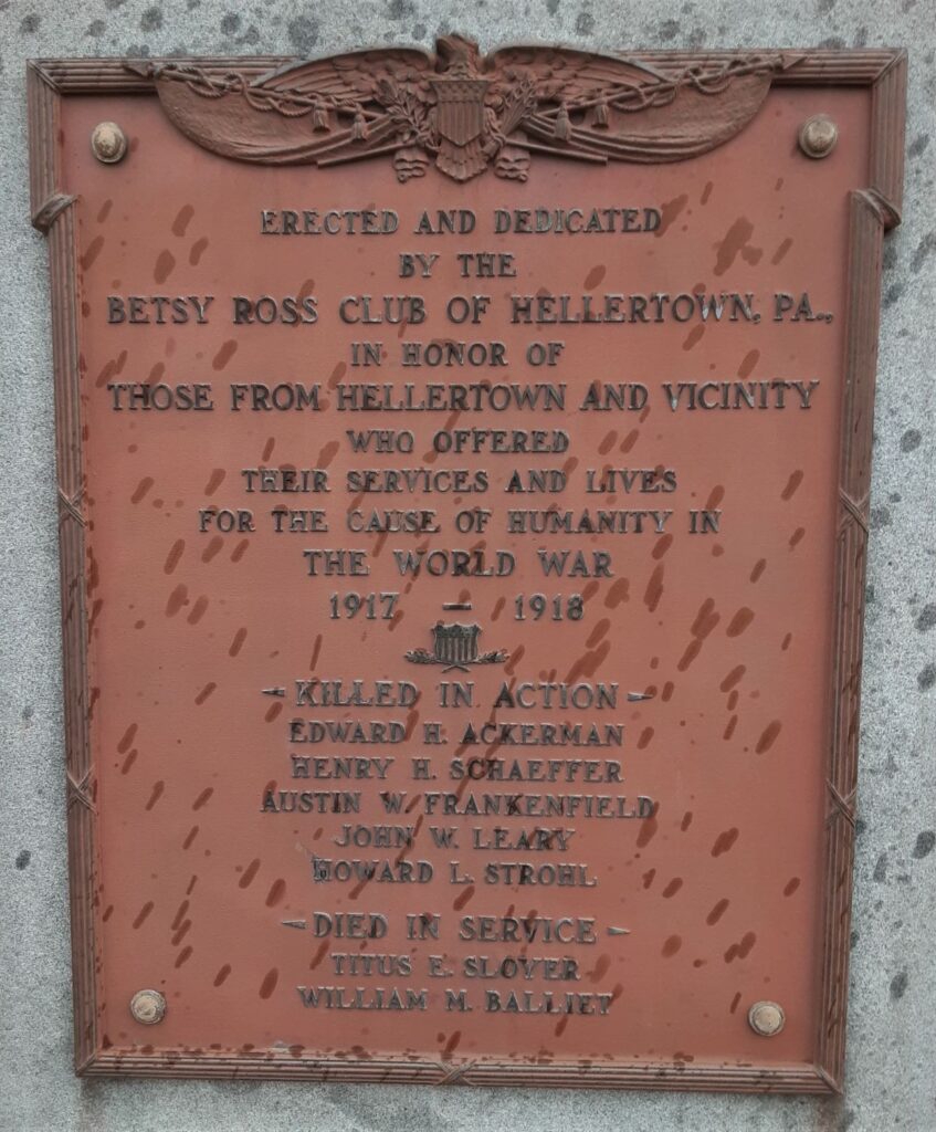 BETSY ROSS CLUB WORLD WAR MEMORIAL PLAQUE