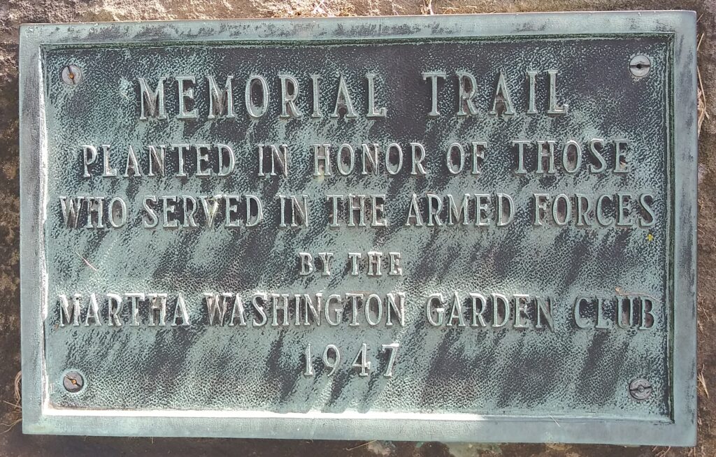 MARTHA WASHINGTON GARDEN CLUB MEMORIAL TRAIL PLAQUE