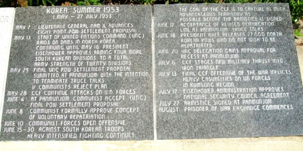 STATE OF OHIO KOREAN WAR MEMORIAL CHRONOLOGY TABLETS J