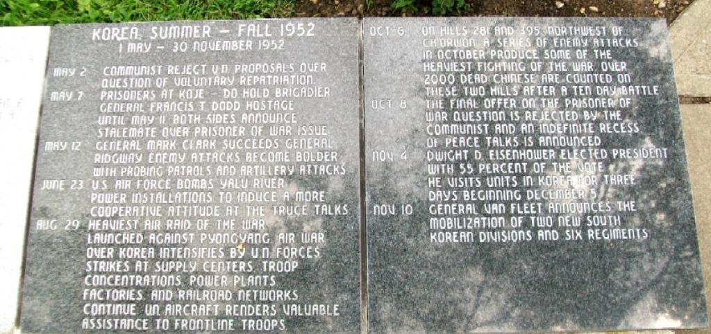 STATE OF OHIO KOREAN WAR MEMORIAL CHRONOLOGY TABLETS H