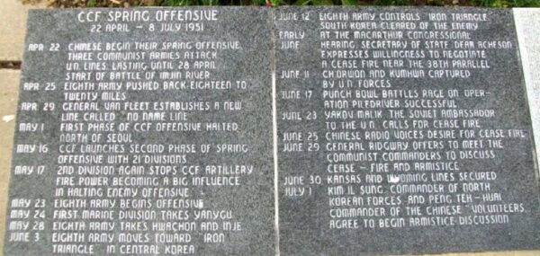 STATE OF OHIO KOREAN WAR MEMORIAL CHRONOLOGY TABLETS E
