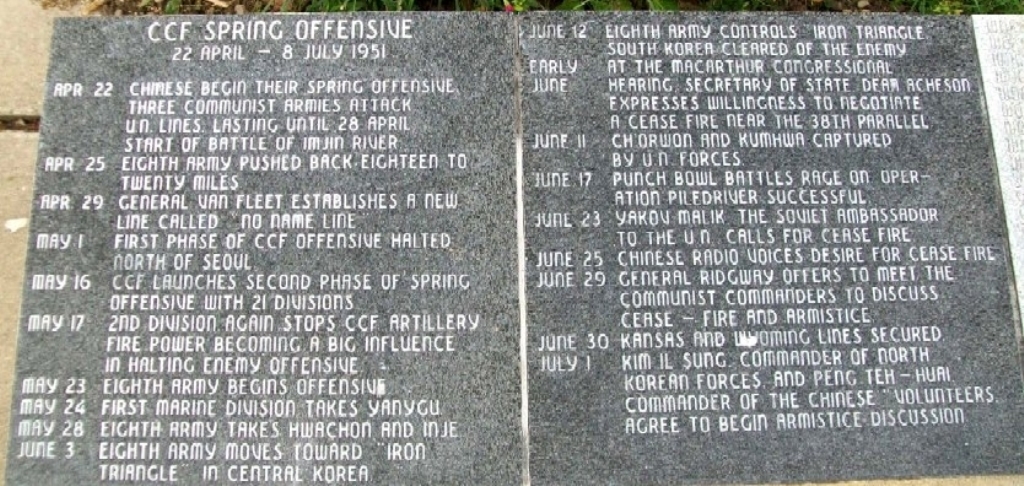 STATE OF OHIO KOREAN WAR MEMORIAL CHRONOLOGY TABLETS E