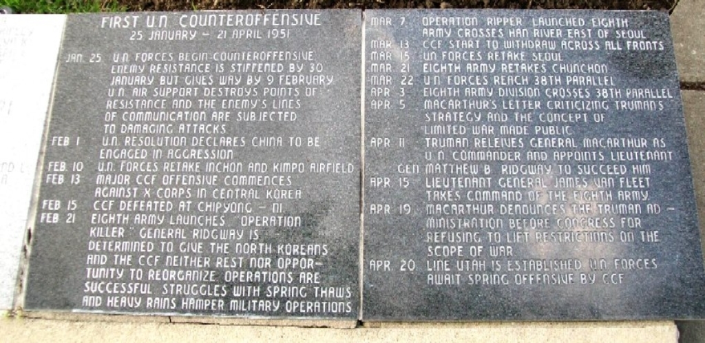 STATE OF OHIO KOREAN WAR MEMORIAL CHRONOLOGY TABLETS D