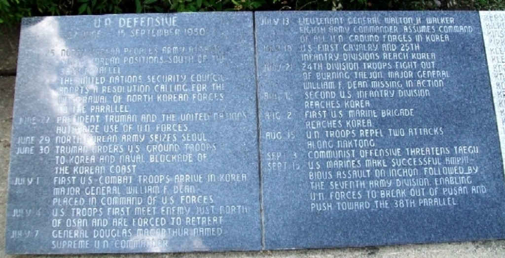 STATE OF OHIO KOREAN WAR MEMORIAL CHRONOLOGY TABLETS A
