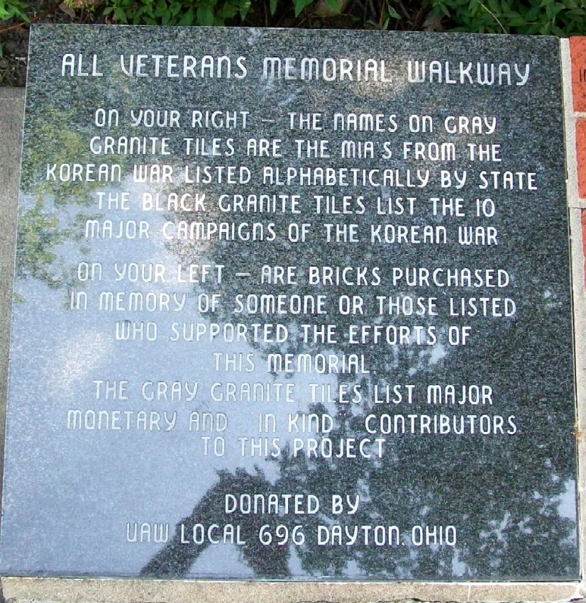 STATE OF OHIO KOREAN WAR MEMORIAL STONE D