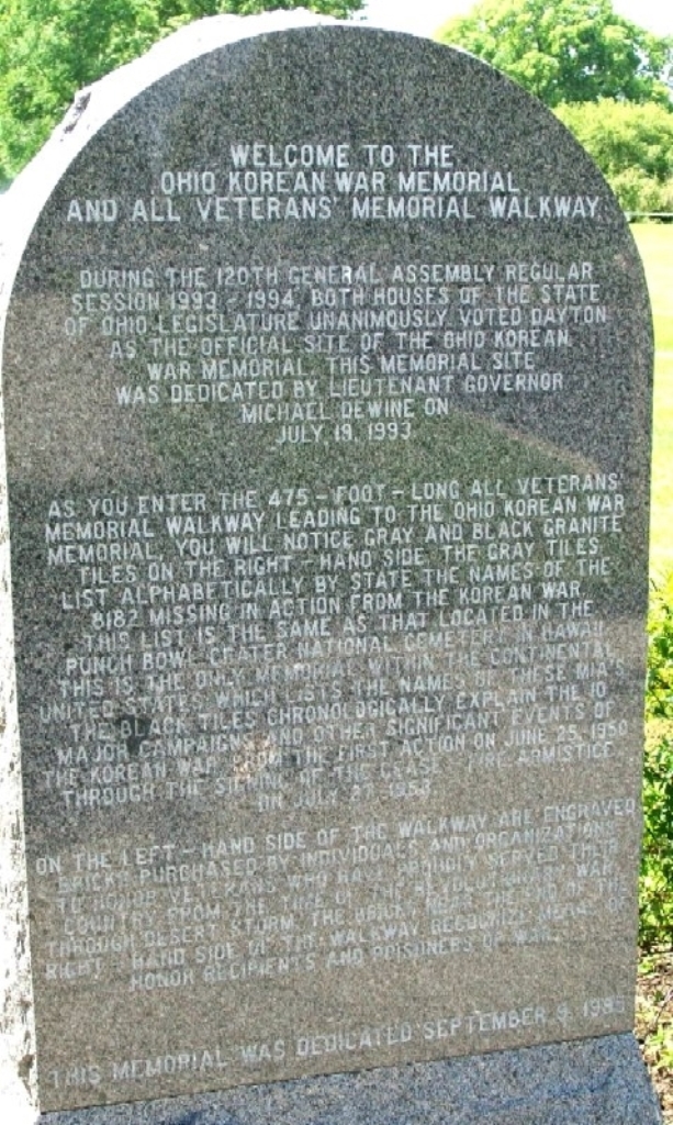 STATE OF OHIO KOREAN WAR MEMORIAL STONE A