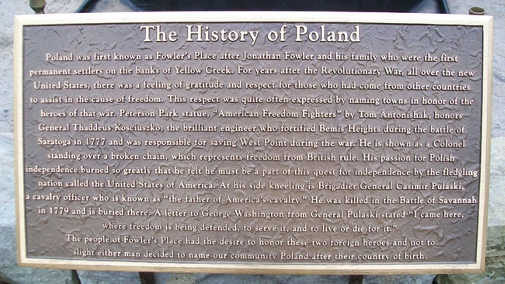 THE HISTORY OF POLAND REVOLUTIONARY WAR MEMORIAL PLAQUE