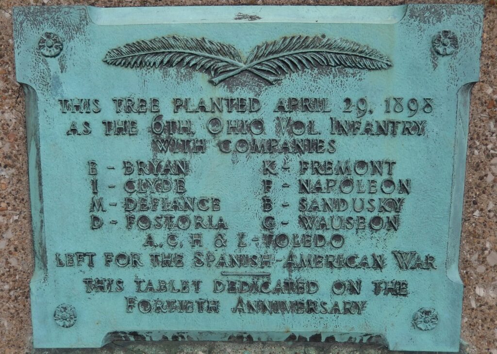 THE 6TH OHIO VOL. INFANTRY WAR MEMORIAL TREE PLAQUEA