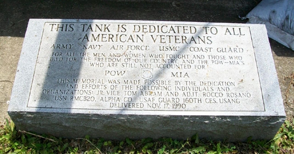 VFW POST 9473 VETERANS MEMORIAL TANK STONE