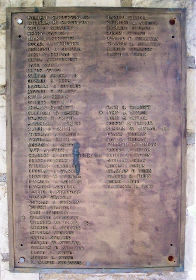 MIFFLIN TOWNSHIP VETERANS OF ALL WARS MEMORIAL PLAQUE F