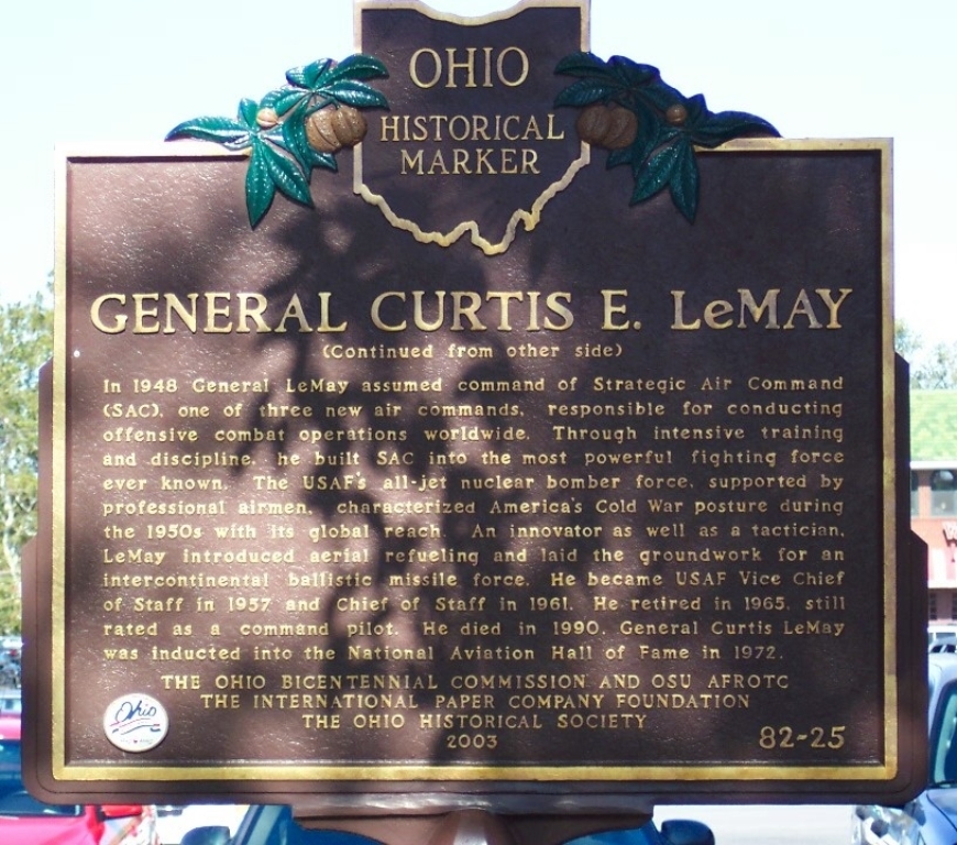 GENERAL CURTIS E. LEMAY WAR MEMORIAL MARKER BACK