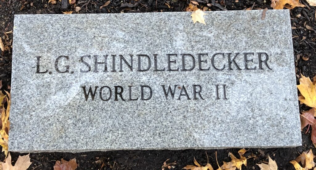 L.G. SHINDLEDECKER WORLD WAR II MEMORIAL TABLET