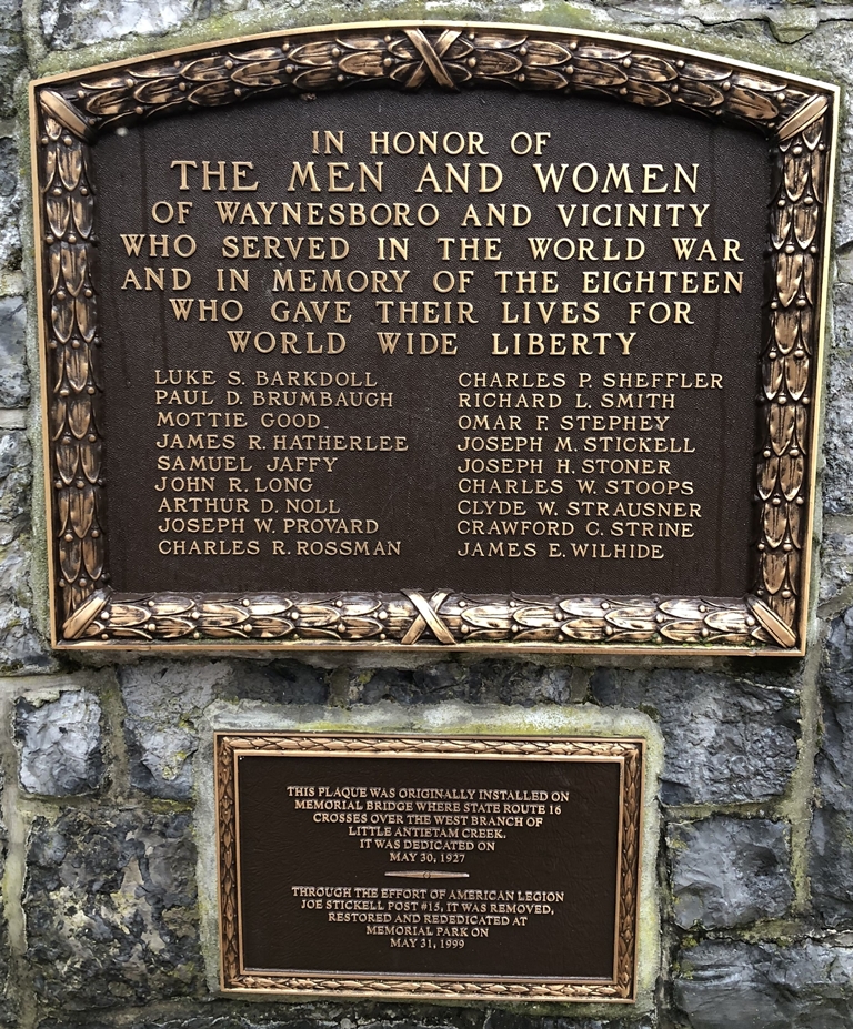 WAYNESBORO WORLD WAR MEMORIAL, PLAQUE