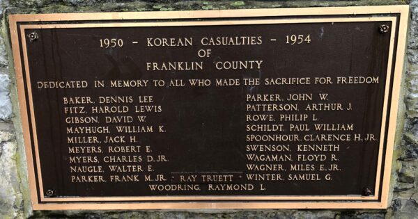 FRANKLIN COUNTY KOREAN CASUALTIES MEMORIAL PLAQUE