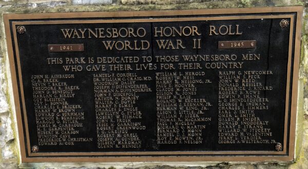 WAYNESBORO HONOR ROLL WORLD WAR II MEMORIAL PLAQUE