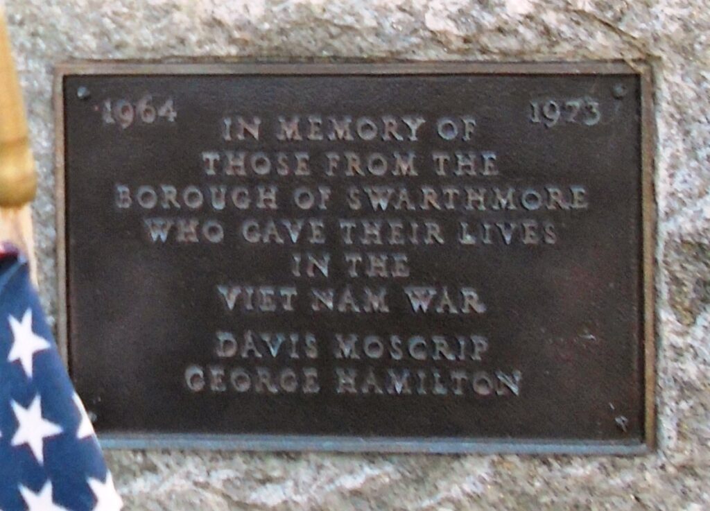 BOROUGH OF SWARTHMORE VIET NAM WAR MEMORIAL PLAQUE