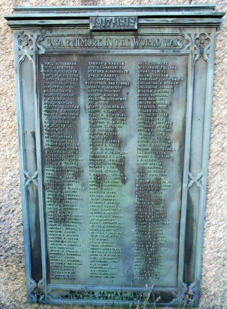 SWARTHMORE IN THE WORLD WAR MEMORIAL PLAQUE