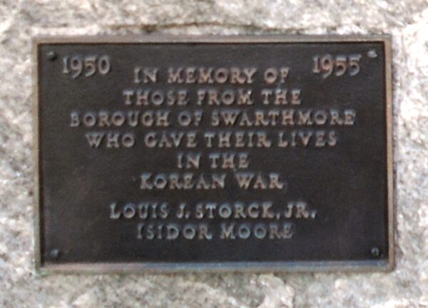 BOROUGH OF SWARTHMORE KOREAN WAR MEMORIAL PLAQUE