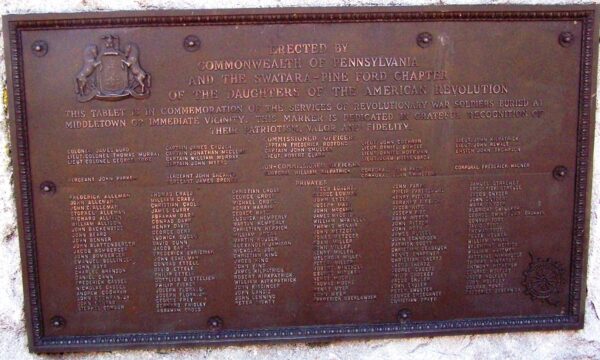 MIDDLETOWN COMMONWEALTH OF PENNSYLVANIA REVOLUTIONARY WAR SOLDERS MEMORIAL PLAQUE