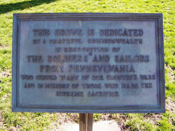 PENNSYLVANIA SOLDIERS AND SAILORS GROVE MEMORIAL PLAQUE