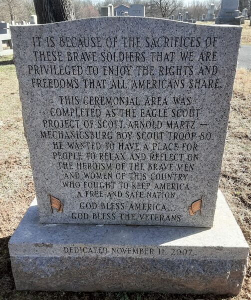 MECHANICSBURG CEMETERY CIVIL WAR CEREMONIAL AREA MEMORIAL