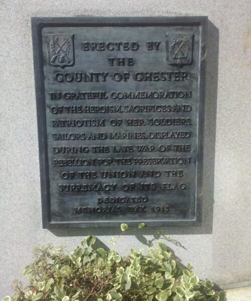 COUNTY OF CHESTER WAR OF THE REBELLION MEMORIAL PLAQUE A