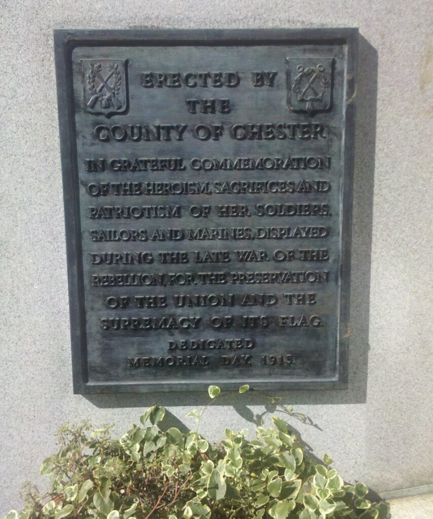 COUNTY OF CHESTER WAR OF THE REBELLION MEMORIAL PLAQUE A