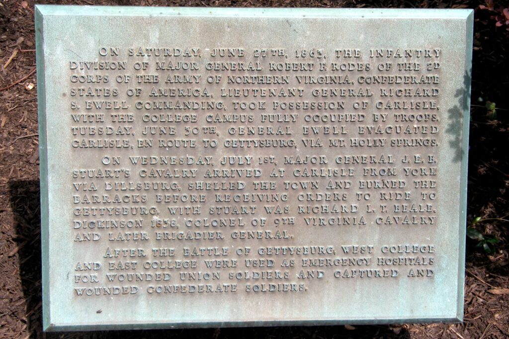 DICKINSON COLLEGE DURING THE GETTYSBURG CAMPAIGN MEMORIAL PLAQUE