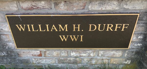 WILLIAM H. DURFF WWI MEMORIAL PLAQUE