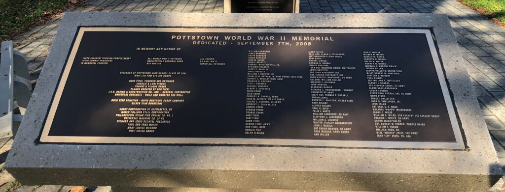 POTTSTOWN WORLD WAR II MEMORIAL PLAQUE A