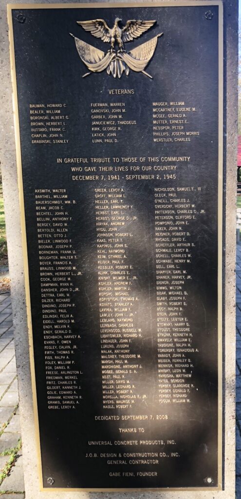 POTTSTOWN WORLD WAR II MEMORIAL PLAQUE B