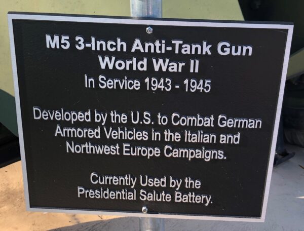 M5 3-INCH ANTI-TANK GUN WORLD WAR II MEMORIAL PLAQUE