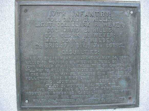17TH IOWA INFANTRY AT VICKSBURG MEMORIAL PLAQUE