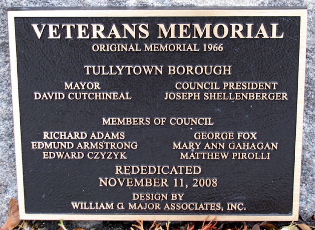TULLYTOWN BOROUGH VETERANS MEMORIAL PLAQUE A