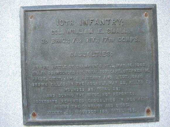 10TH IOWA INFANTRY AT VICKSBURG MEMORIAL PLAQUE