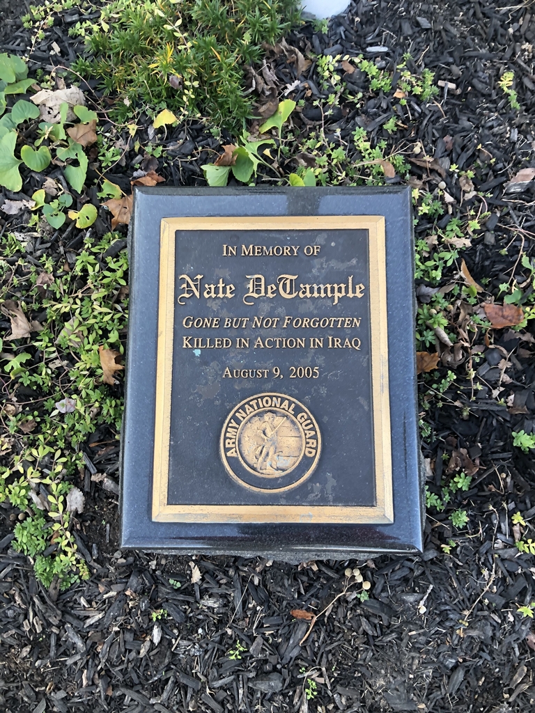 NATE DETAMPLE WAR MEMORIAL PLAQUE